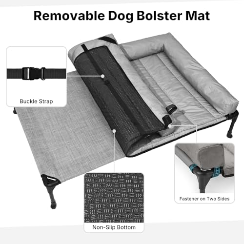 Veehoo Cooling Elevated Dog Bed Add Removable Waterproof Bolster Cushion Mat, Raised Pet Cot with Breathable Teslin Mesh, No-Slip Feet, Dog Couch Bed for Indoor Outdoor, 53 inches, Grey - color: Light Grey, size: 53.0"L x 37.5"W x 9.0"Th