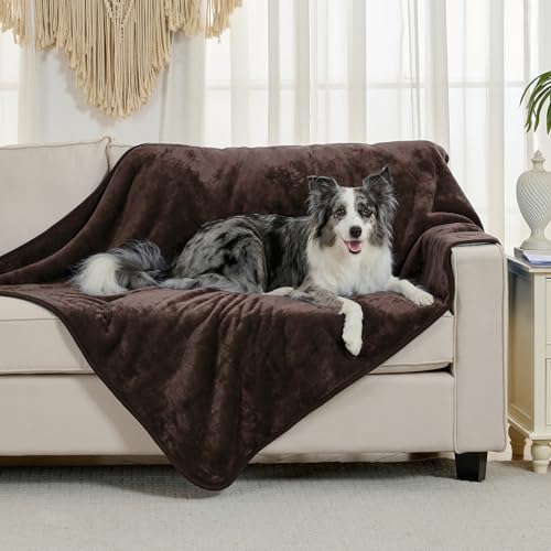 Waterproof Blanket for Bed Couch Sofa, Soft Liquid Pee Proof Pet Blanket for Dog Puppy Cat, Reversible Sherpa Fleece Furniture Protector (Brown, 50x60 inches) - color: Brown, size: 50x60 inches