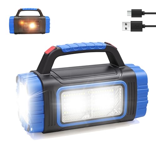 Solar Powered Flashlight Rechargeable, 8 Light Modes 2000mAh Battery 3000 Lumens USB LED Handheld Flashlights, Multi-Function Flashlight for Emergency Spotlight Camping Lantern Hiking (BLUE) 1PC - color: Blue