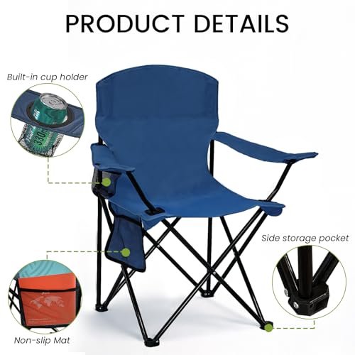 2 Pack Folding Camping Chair with Cup Holder & Side Storage Bag 300lbs Capacity Lightweight High Back Portable for Beach, Picnic, Sport, Cyan - color: Cyan, size: 2 Pack