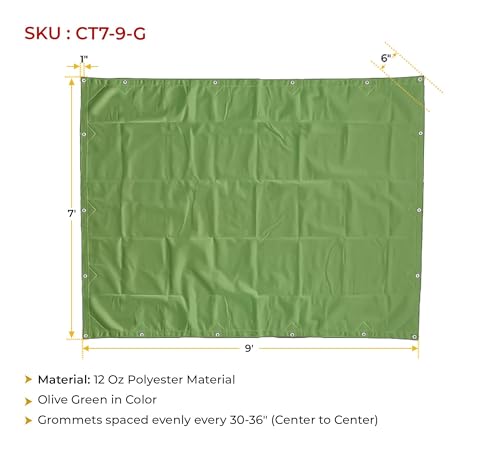 Mytee Products 7' x 9' Green 12oz Canvas Tarp with Grommets - Water Resistant - Heavy Duty Canvas Tarps - Multipurpose Tarpaulin Cover for Canopy Tent, Roof, Camping, Semi Trucks & Cargo - color: Green (1 Pc), size: 7' x 9'