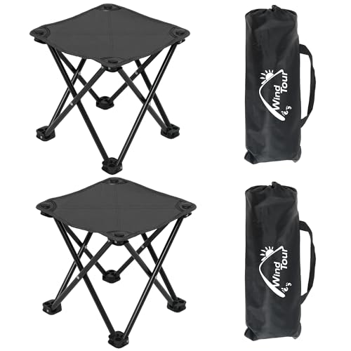 Wind Tour Portable Folding Camping Stool Outdoor Camping Lightweight Samll Chair for Fishing Hiking Gardening and Beach with Carry Bag (13.0”X13.0” Large Black -2) - color: 13.0”x13.0” Large Black -2