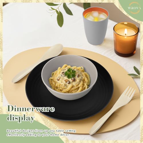 Wrova Wheat Straw Dinnerware Sets for 4, 20-Piece Reusable Kids Plates and Bowls Sets with Flatwares, Unbreakable Bowls and Plates Sets with Cups, Microwave Safe Dishes Set for Kitchen. Black & Grey - color: Black to Grey, size: 20 Pack