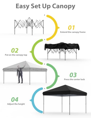 10x10 Pop Up Canopy with Removable 4 Sidewalls - Easy Up Camping Tent with One Button Push Setup - 1 Roller Bag, 3 Adjustable Height, 4 Weight Bags for Deck, Garden, Sports, Beach, Party - Black - color: Black