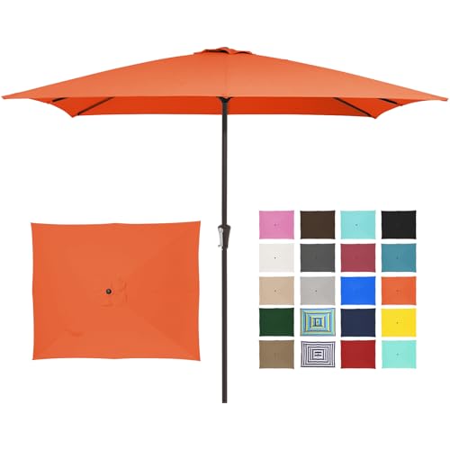 JEAREY 8x10 ft Rectangular Patio Umbrellas Outdoor Table Market Umbrella w/Crank, 8 Sturdy Ribs, UV Protection Windproof Sunproof for Garden, Deck, Backyard, Pool(Orange) - color: Orange, size: 8x10ft