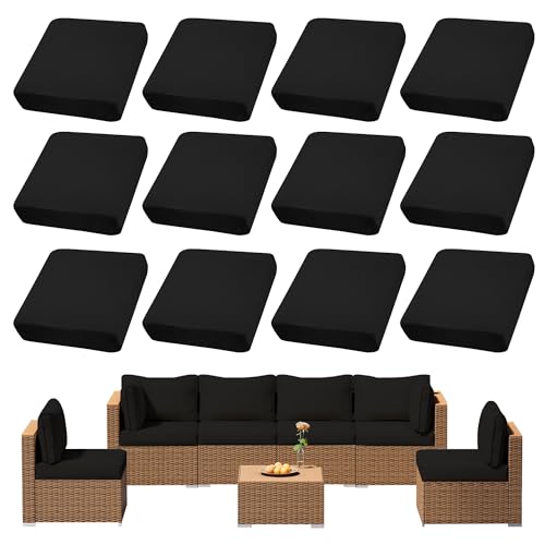 12Pcs Outdoor Cushion Covers, Patio Cushion Covers,Stretch Elastic Slipcovers, Replacement Washable & Reusable Furniture Protector for Patio Couch (Black,Cover Only) - color: Black, size: 12Pcs-Solid color