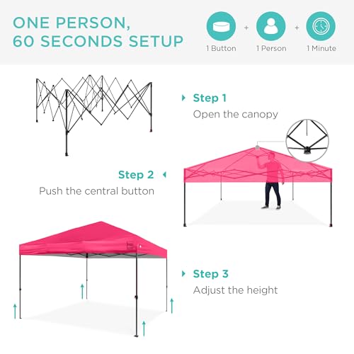 Best Choice Products 10x10ft Pop Up Canopy Tent, Outdoor Shade, 1 Person 1 Minute Set Up, Carry Case, 4 Weight Bags - Hot Pink - color: Hot Pink, size: 10x10ft