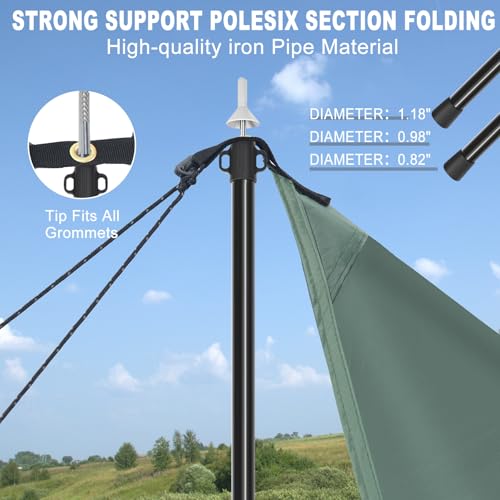Tarp Poles, Telescoping Tent Poles, Ultra-Lightweight Portable Aluminum Sun Shade Poles That Extends Up to 7'6",Suitable for Camping, Tent, Awning, Beach Shelter(2 PCS) - color: Black