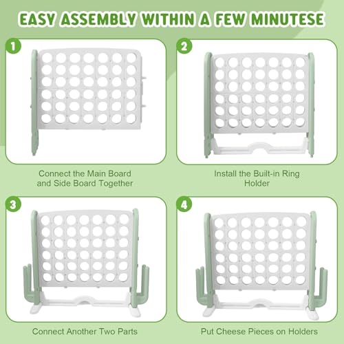 Wdmiya Giant 4 Outdoor Game Set, 4-in-1 Height Adjustable Jumbo 4-in-a-Row Game with Ring Toss, Basketball Hoop & Golf, Backyard Games for Kids & Adults, Includes Mesh Pocket (Upgrade Green) - color: Upgrade Green