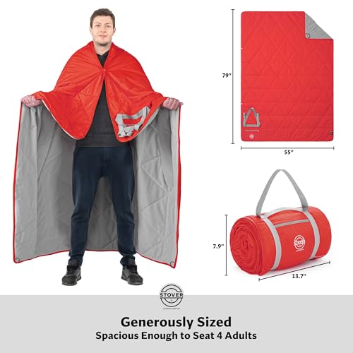 STOVER Large Waterproof Outdoor Stadium Blanket- Extra Thick Soft Fleece Camping Blanket for Travel, Picnics, Sports, Dogs 79"x55", Warm, Windproof, Sand-Proof, Lightweight, Packable (Stadium Scarlet) - color: 01 - Stadium Scarlet