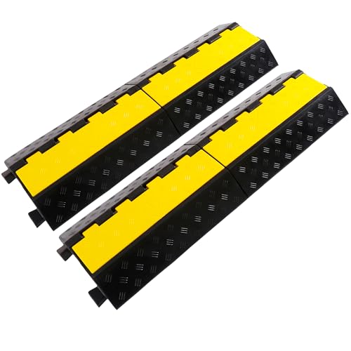 Rubber Cable Ramp Cable Protector Ramps Wire Hose Protective 1 Channel Traffic Rubber Plastic Cord Cover Speed Bump for Asphalt Concrete Gravel Driveway Outdoor, 2 Pack - color: 1 channel-2 pack