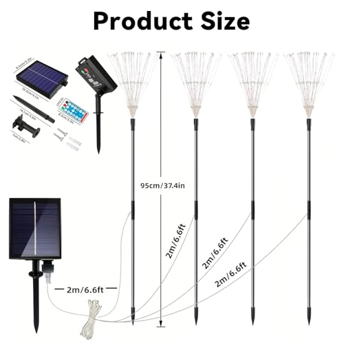 Slyuexu Solar Garden Lights Outdoor Waterproof, 4 Pack Total 480 LED Solar Firework Lights Decorative with 8 Lighting Modes Outside for Yard Pathway Flowerbed Decor, Warm White - color: Warm White, size: 4 Pack