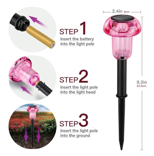 Easter Solar Pathway Lights Outdoor Decorative 4 Pack, Purple LED Mushroom Solar Lights Outdoor Waterproof Solar Powered Decor for Yard Driveway Patio, Valentines Day Halloween Christmas Garden Decor - color: 4-Pack Pink-Purple