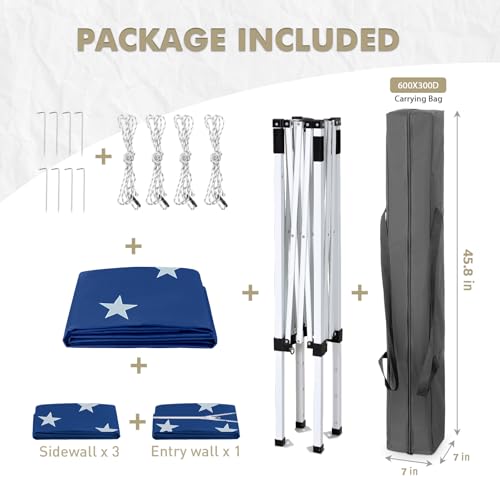 EAGLE PEAK 5x5 Instant Canopy with 4-Side Wall Panels, Small Pop up Portable Canopy Tent with Carry Bag, Light Weight Sun Shelter for Sports, Camping and Beach, American Flag - color: American Flag