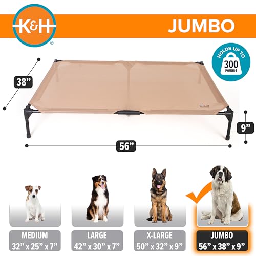 K&H Outdoor Elevated Dog Bed - Cooling Raised Dog Bed for Extra-Large & Giant Pets, Breathable Mesh Hammock Design, Indoor/Outdoor Washable Cover, Portable Metal Frame, Tan, Jumbo 56x38in - color: Tan Mesh, size: Jumbo 56"l X 38"w