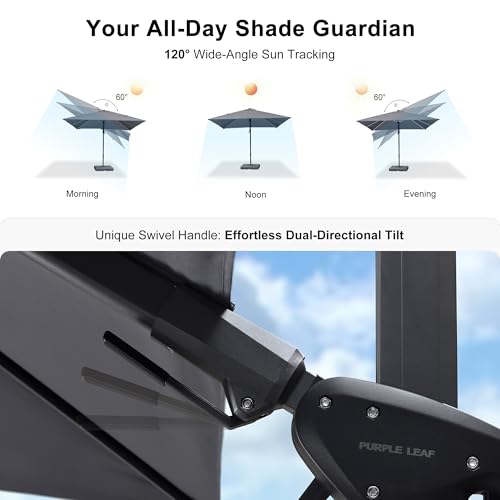 PURPLE LEAF 8.8' X 8.8' Left-right Tilt Patio Umbrella Outdoor Cantilever Swivel Square Umbrella with Tilt Aluminum Offset Umbrella with 360-degree Rotation for Garden Deck Pool Patio Light Grey - color: Light Grey, size: 9' X 9', style: Left-right Tilt