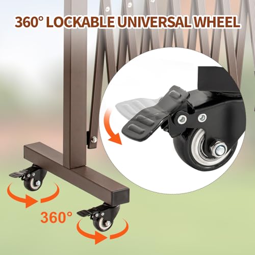 TECSPACE Aluminum Expandable Garden Fence, Portable Barricade Gate with Casters, Adjustable Retractable Fence Mobile Barricade Safety Barrier (Brown, 130×15×41 inch) - color: Brown, size: 126×15.2×40.6 Inch