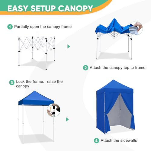 5x5 Pop Up Canopy Tent with Four Sidewalls, Instant Portable Beach Canopy, Outdoor Tent with Carry Bag for Camping, Sports, Tailgating, Events, Blue - color: Blue, size: With Four Walls