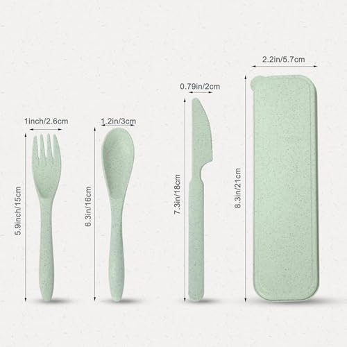 Travel Utensils with Case, 4 Sets Wheat Straw Portable Travel Cutlery Set, Reusable Fork Spoons Knife Tableware Camping Utensil Sets for Kids Adults Picnic or Daily Use, Dishwasher Safe