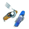 6-in-1 Multi-Function Camping Flatware Utensil Folding Knife Cutlery Detachable Pocket Kits with Carrying Pouch (Gold + Blue) - color: Gold + Blue