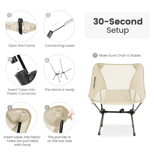 CAMEL CROWN Portable Camping Chair Lightweight Compact Folding Chair Mesh for Outdoor Camp Travel Beach Picnic Festival Hiking Backpacking White - color: White, size: 1 Pack