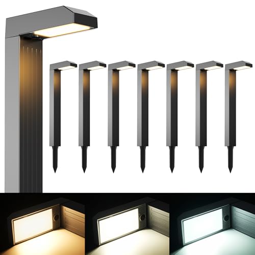 COXSENI Solar Pathway Lights Outdoor 8 Pack, 3 Color in 1 Bright Landscape Lighting with Cool/Warm/Daylight White Modes, Auto On/Off, IP65 Waterproof for Yard Garden Patio Walkway Sidewalk Lawn Decor - size: 8Pack