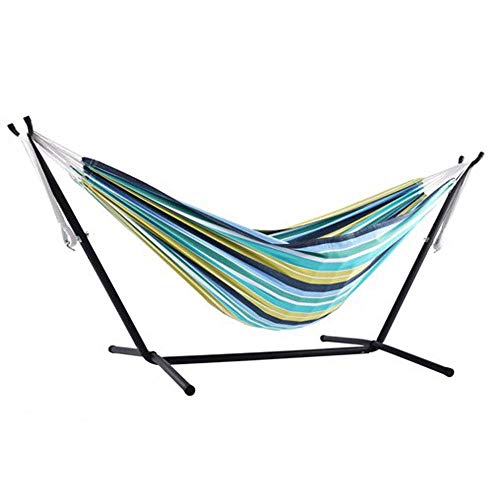 Vivere Double Cotton Combo Outdoor Backyard Patio Hammock with Stand, Cayo Reef - color: Cayo Reef
