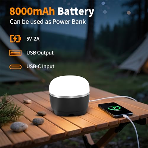 LED Camping Lantern Rechargeable 8000mAh, 3 Color Light Camping Tent Light, IP44 Waterproof Magnetic Hanging Light for Camping, Hurricane, Power Outages, Survival Kits, Black Emergency Light - style: Upgrade- Warm-White