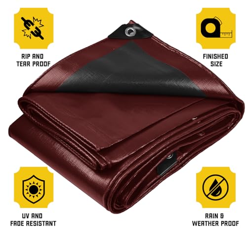 Core Tarps Extreme Heavy Duty 20 Mil Tarp Cover, Waterproof, UV Resistant, Rip and Tear Proof, Poly Tarpaulin with Reinforced Edges for Roof, Patio, Pool, Boat (Maroon/Black 6′ X 8′) - color: Maroon/Black-20 Mil, size: 6′ X 8′