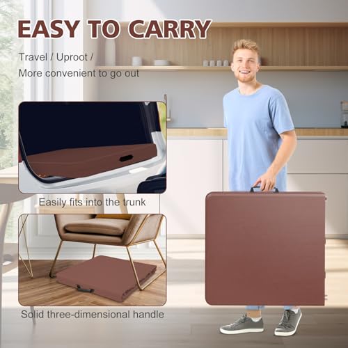 Portable 4Ft Folding Table, Heavy Duty Plastic Fold-in-Half Utility Foldable Table, Adjustable Height Plastic Folding Table with Carrying Handle for Camping &Party Indoor/Outdoor (Brown) - color: Brown, size: 4Ft