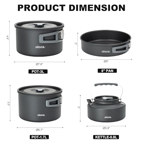 Alocs Camping Cookware Set - Lightweight Camping Pots and Pans - Portable Outdoor Cookware with Kettle - Camping Cookware Mess Kit for 2 - style: Ultimate Value Kit (17-piece)