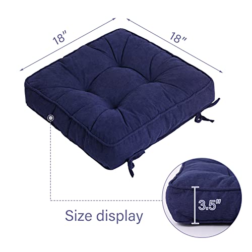 Furlide Chair Cushion with Ties 18 x 18 Inch Indoor Outdoor Cushions for Dining Chairs Set of 2, Square (Navy Blue, 18 x 18 Inch) - color: Navy Blue