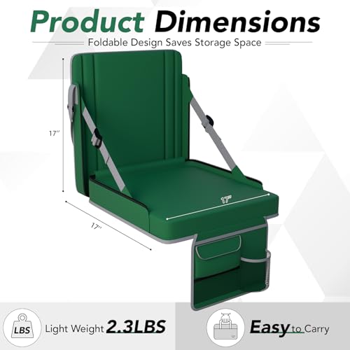 Stadium Seats with Back Support 1PACK Adjustable Bleacher Chairs with Back and Cushion Bleacher Seat with Cup Holder, Carry Handle & Shoulder Strap for Outdoor Sports Events, Picnics - color: Green-1pc-xl-large