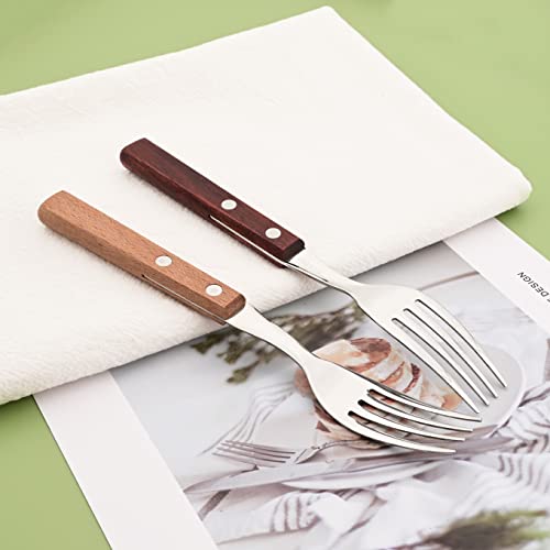 Dinner Forks Set of 8, Uniturcky 304 Stainless Steel Silverware Forks with Wooden Handle, Use for Dessert and Salad, Mirror Polishing, 7.9 Inches - size: 8-Piece Dinner Fork
