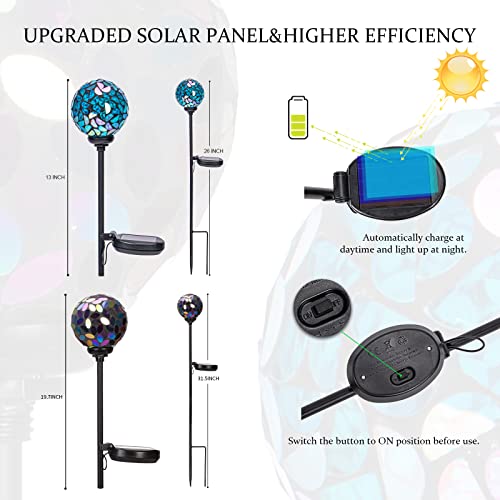 VCUTEKA Solar Garden Decorative Lights Outdoor, Mosaic Solar Light Waterproof LED Pathway Stake Light for Landscape Patio Yard Deck Walkway Decoration, 2 Pack （Blue&Purple） - color: Blue