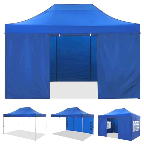 COBIZI 10x15 Pop up Canopy Gazebo 3.0, Easy up Heavy Duty Canopy with 4 Removable Sidewalls, High Stability, All Weather Sunshade 100% Waterproof Outdoor Canopy Tents with Carry Bag, Blue - color: Blue, size: 10x15 with 4 sidewalls
