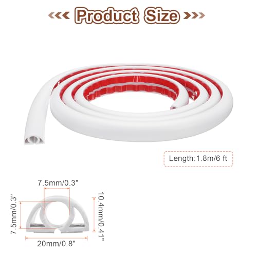 HARFINGTON 6ft Cord Cover Floor W0.3 x H0.3 Inner Channel PVC Hide Extension Cable Floor Wire Hider Wire Covers Protector for Prevent Cable Trips Cables Management, White - color: White, size: W0.3"xH0.3"x6ft