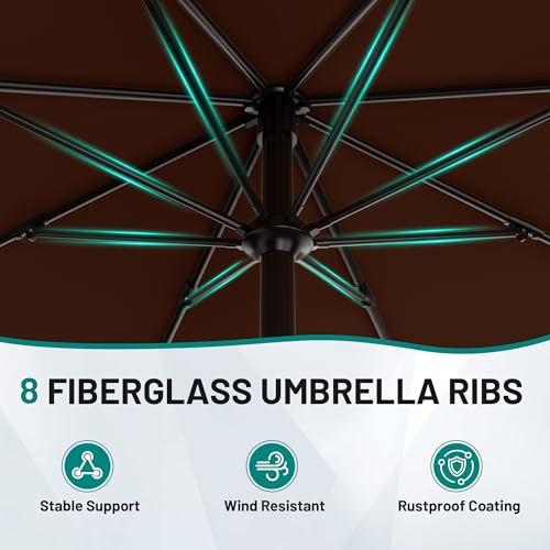 AreShark 10 FT Outdoor Patio Umbrella, Patio Table Umbrella with Push Button Tilt and Crank, Outdoor Patio Umbrellas with 8 Fiberglass Ribs, Patio Umbrellas for Market, Garden, Pool (Brown) - color: Brown