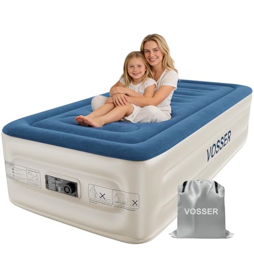 VOSSER Twin Air Mattress with Built-in Pump,Fast & Easy Inflation/Deflation Inflatable Mattress, Foldable Blow Up Mattress with Storage Bag, Inflatable Bed for Home, Camping & Guests - color: Blue, size: Twinxl 18''(comfort Height)