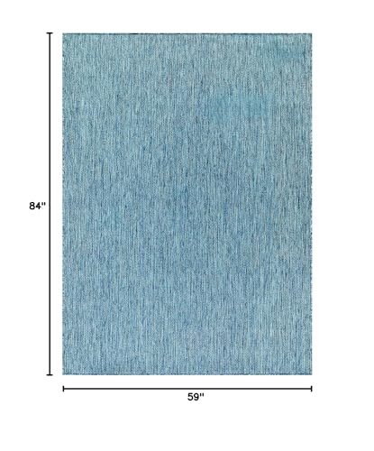 Beverly Rug Indoor Outdoor Rug 5x7, Washable Outside Carpet for Patio, Deck, Porch, Solid Modern Area Rug, Water Resistant, Aqua Blue - color: Solid - Aqua Blue, size: 5' x 7' (Rectangular)