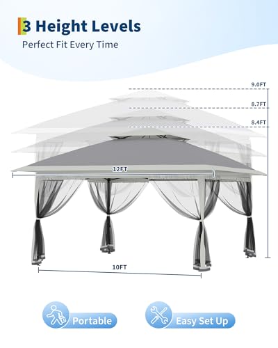 Garvee 12x12FT Pop Up Gazebo with Mosquito Netting, Outdoor Canopy Tent Easy Setup for Backyard Patio Garden Deck, Grey - color: Gray, size: 12FT