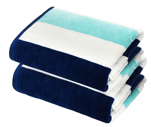 COTTON CRAFT Oversized Beach Towels - 2 Pack XXL 35x84 - The Big Kahuna 7 Foot Extra Large Beach Blanket Towel - Big & Tall - Huge 100% Cotton Velour Plush Soft Luxury Towel - Cabana Stripe Blue - color: Ocean Blue, size: 2 Pack - 35x84