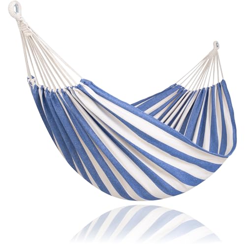 SUNCREAT Large Hammocks for Outside, Long Replacement Hammock Two Person for Stand, Blue White Stripes - color: Blue & White Stripes, size: X-Large