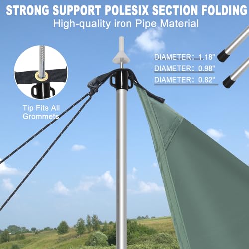 Tarp Poles, Telescoping Tent Poles, Ultra-Lightweight Portable Aluminum Sun Shade Poles That Extends Up to 7'6",Suitable for Camping, Tent, Awning, Beach Shelter(2 PCS) - color: Silvery