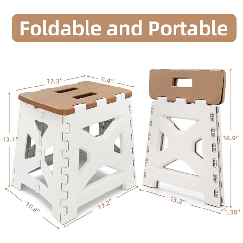 neotidy Foldable Step Stool (1 Pack), 12.9” Tall up to 300 lb Sturdy Plastic Folding Step Stool for Adults Kitchen Bathroom, Portable Small Stool Travel Foot Stool Dark Brown - color: Dark Brown