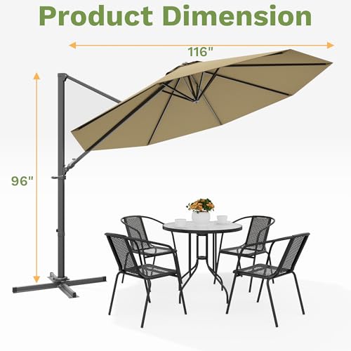 Patiowell 10 FT Patio Umbrella, Outdoor Cantilever Umbrella with 360 Degree Rotation & 5 Adjustable Tilt, Large Hanging Offset Round Sun Umbrella with Frame for Backyard Garden Poolside, Brown - color: Brown, size: 10 FT