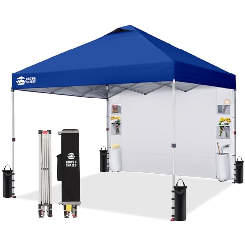 CROWN SHADES Canopy Tent, 10 x 10 Foot Portable Pop Up Outdoor Shelter with Pocket Sidewall, Push Center Lock, UV Protection, and Carry Bag, Navy Blue - color: Navy Blue