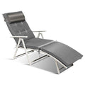 Tangkula Outdoor Folding Chaise Lounge Chair, Lightweight Recliner Chair w/ 7 Adjustable Backrest Positions, Patio Reclining Beach w/Removable Cushion & Pillow for Patio Poolside No Assembly Required - color: Grey
