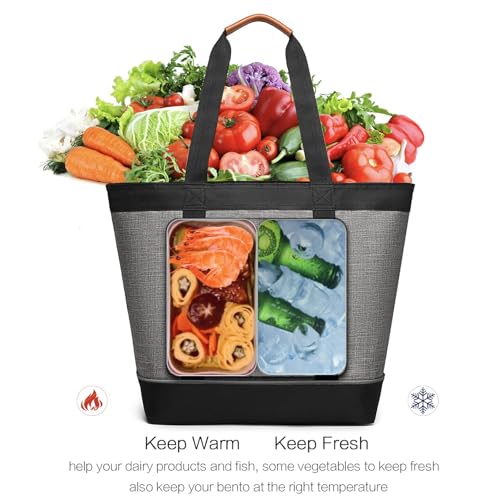 Insulated Cooler Bag Reusable Grocery Tote Bags Transport Large Lunch Box for Women - color: Grey