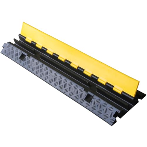 Kable Kontrol Atlas Heavy Duty Cable Protector Ramp - 2 Channel - 1 Pc - 40” Long Black & Yellow - 24,000 Lbs Capacity - Rubber Speed Bump Wire Protector Cord Cover - CP9987 - size: 2 Channel - 1 Unit